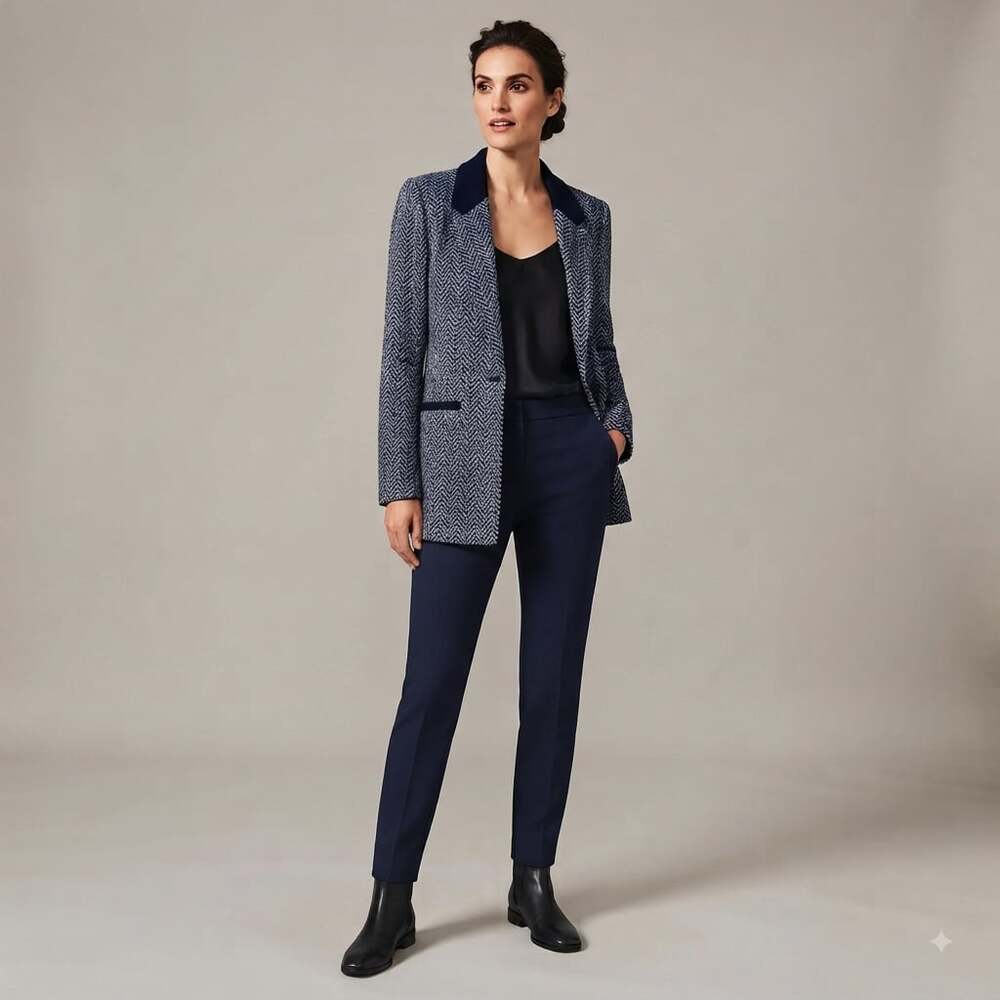 Iris Setlakwe Herringbone Blazer Jacket with Ribbed Knit Collar Size 12